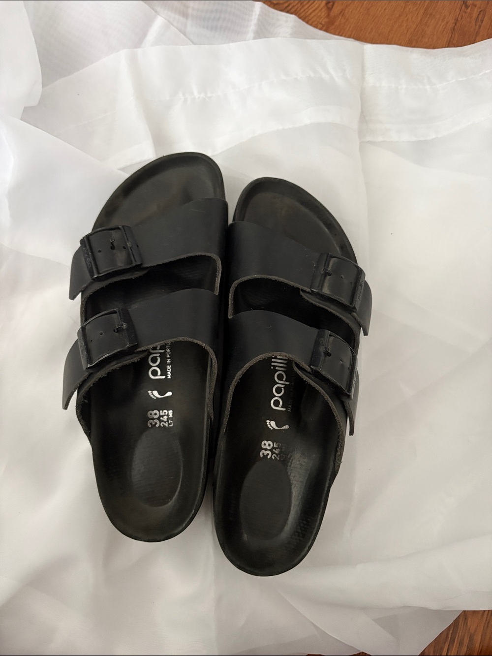 Papillio Black Double-Buckle Slide Sandals